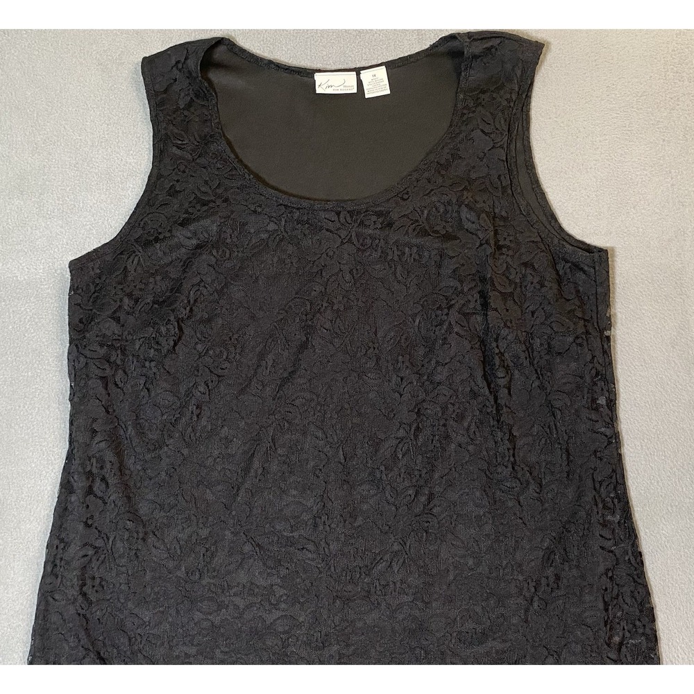 Kim RogersWoman 1X Black Floral Lined Lace Tank Top/ Blouse Whimsigoth Old Money